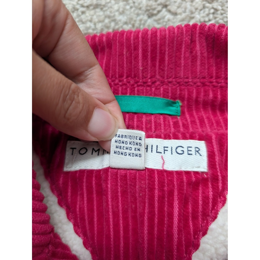 Tommy Hilfiger Pea Coat Women Petite S Corduroy Pink Faux Shearling Lining - Picture 3 of 13